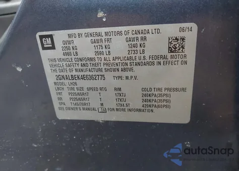2014 Chevrolet Equinox 1Lt from USA, damaged, VIN 2GNALBEK4E6362775